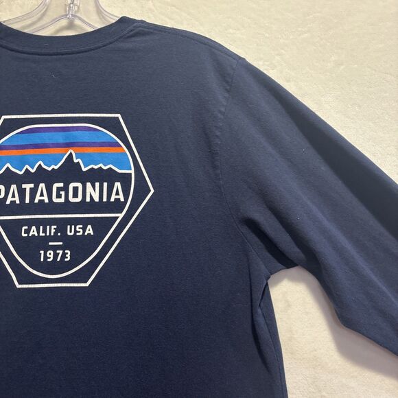 Patagonia Fitz Roy Hex Long Sleeve Regular Fit T-Shirt Tee Navy Men's Medium - Picture 10 of 16